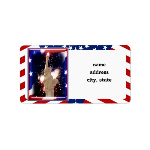 Statue of Liberty with Fireworks for 4th of July Label