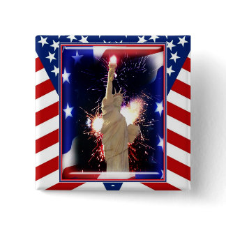 Statue of Liberty with Fireworks for 4th of July Pinback Button