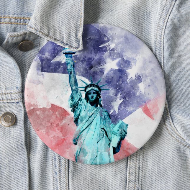 Statue of Liberty  with flag watercolor Button (In Situ)