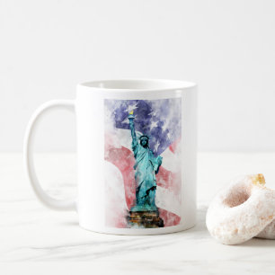 Statue of Liberty  with flag watercolor Coffee Mug