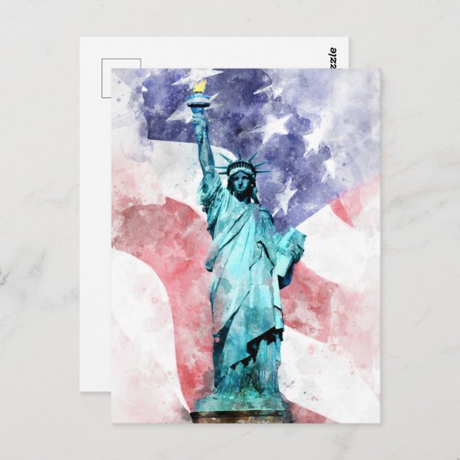 Statue of Liberty  with flag watercolor Postcard (Front/Back)