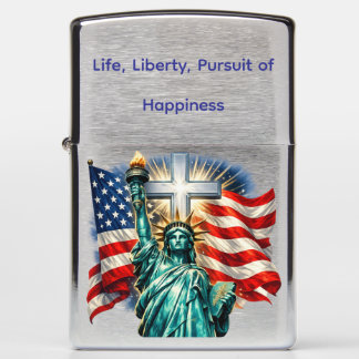 Statue of Liberty with Flags and Cross Zippo Lighter