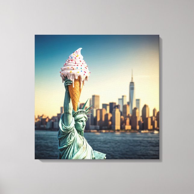 Statue of Liberty With Ice Cream Cone Canvas Print (Front)