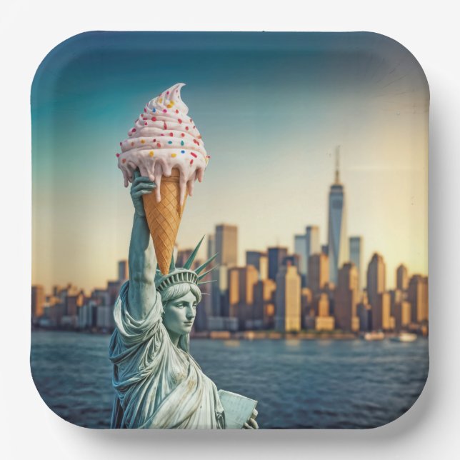 Statue of Liberty With Ice Cream Cone Paper Plates (Front)