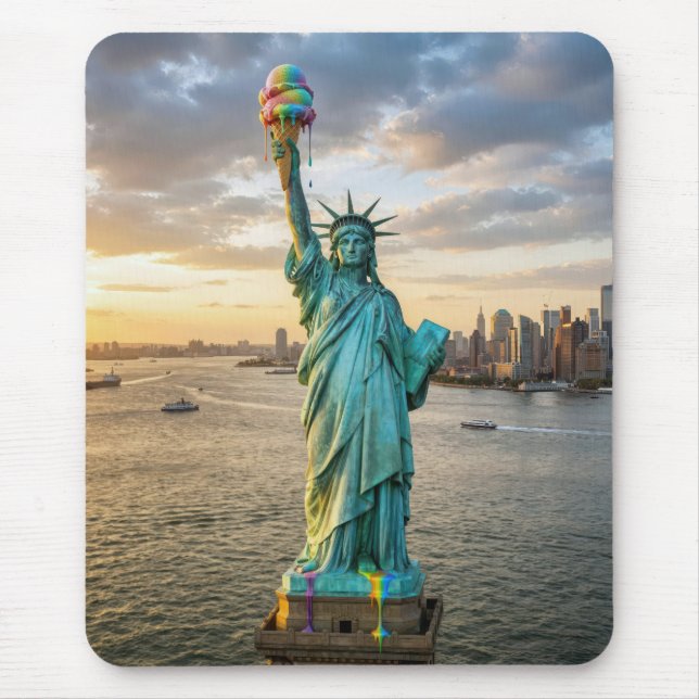 Statue of Liberty With Rainbow Ice Cream Cone Mouse Pad (Front)