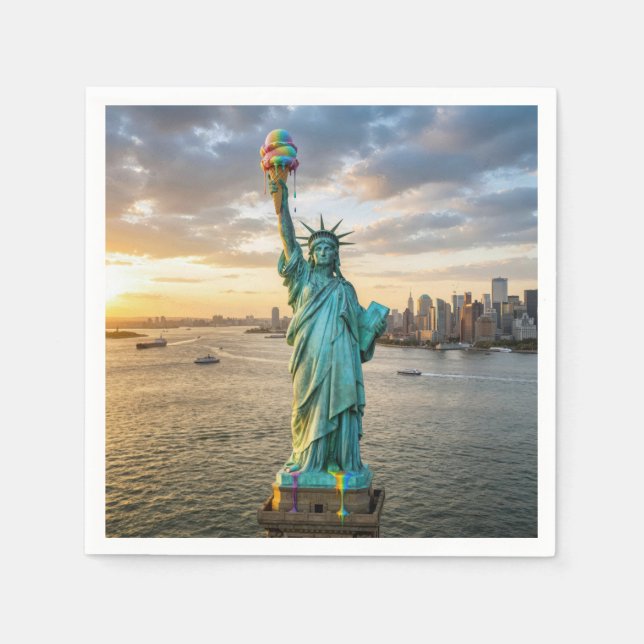 Statue of Liberty With Rainbow Ice Cream Cone Napkins (Front)