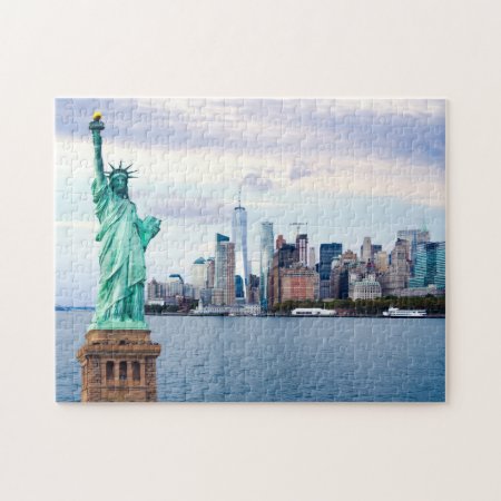 Statue Of Liberty With World Trade Center Jigsaw Puzzle