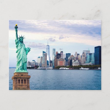 Statue Of Liberty With World Trade Center Postcard