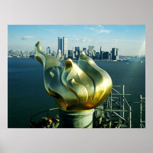 Statue of Libertys Flame and Manhattan Skyline Poster
