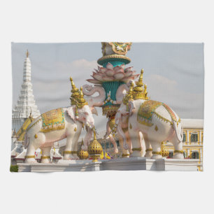 Statue of pink elephants Bangkok Thailand Kitchen Towel