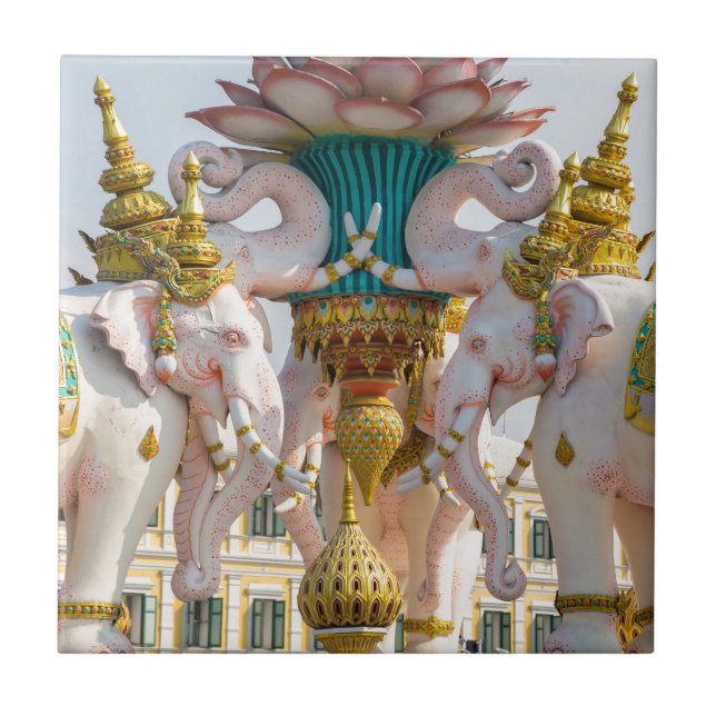Statue of pink elephants Bangkok Thailand Tile (Front)