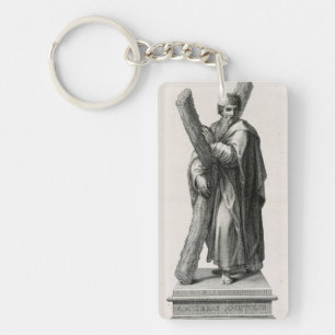 Statue of Saint Andrew Apostle with cross Keychain