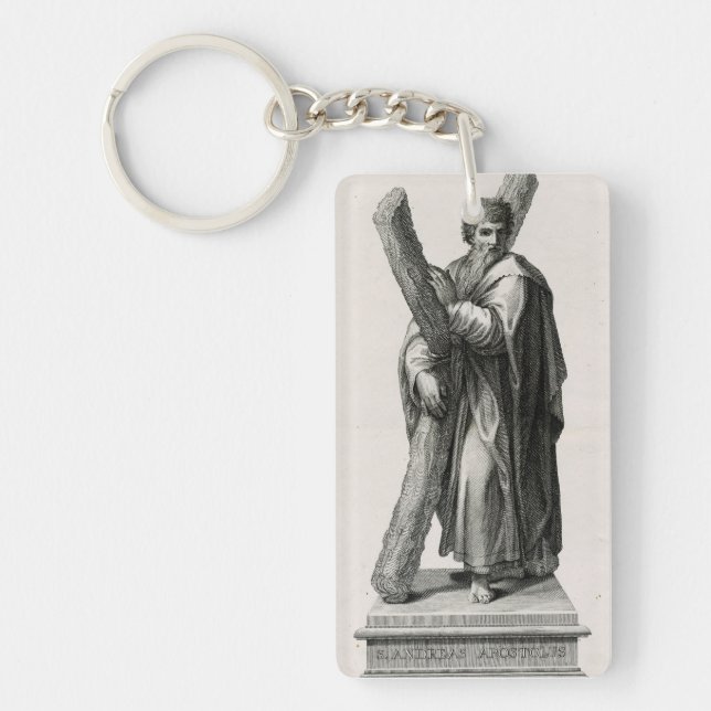 Statue of Saint Andrew Apostle with cross Keychain (Front)