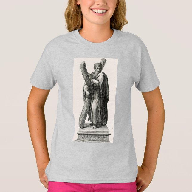 Statue of Saint Andrew Apostle with cross T-Shirt (Front)