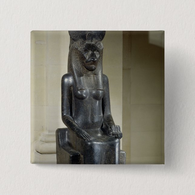 Statue of the lion-headed goddess Sekhmet, from th Pinback Button (Front)