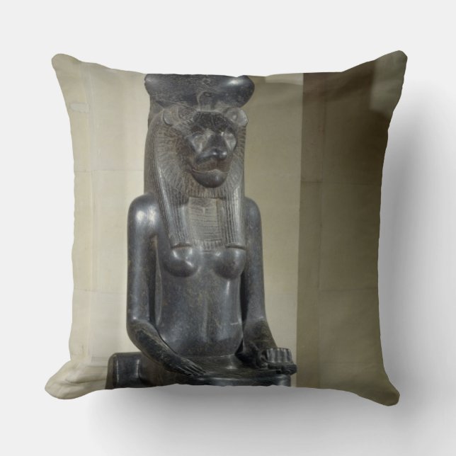 Statue of the lion-headed goddess Sekhmet, from th Throw Pillow (Front)