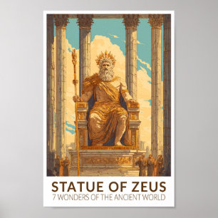 Statue of Zeus Seven Wonders of the World Vintage Poster