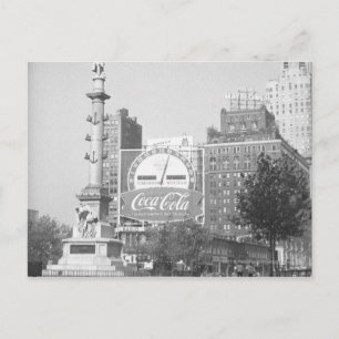 Statue on american city square B&W Postcard