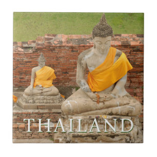 Statues of Sitting Buddhas Ayutthaya, Thailand Ceramic Tile