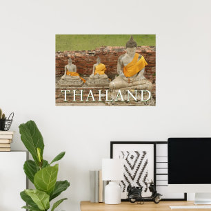 Statues of Sitting Buddhas Ayutthaya, Thailand Poster