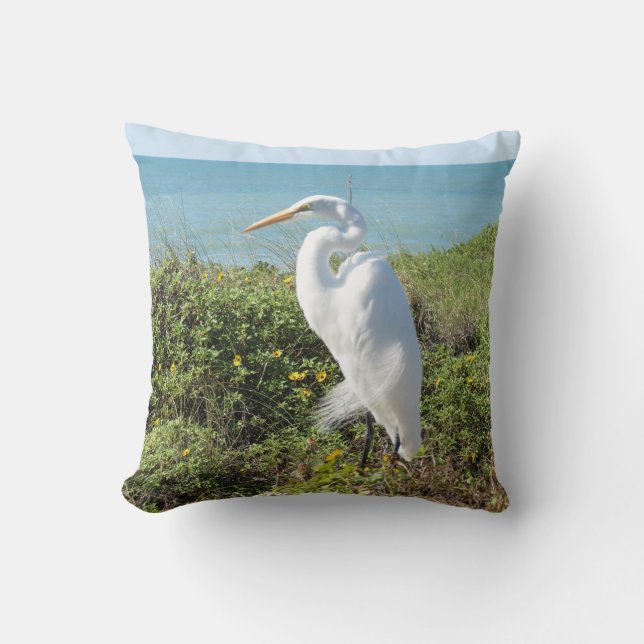 Statuesque Heron Throw Pillow (Front)