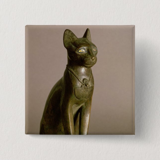 Statuette of a cat representing the goddess Bastet Pinback Button (Front)