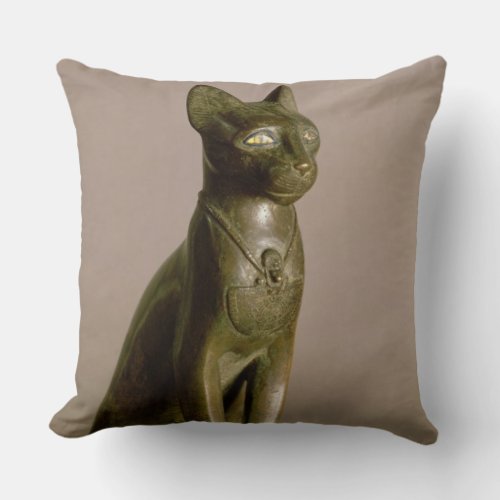 Statuette of a cat representing the goddess Bastet Throw Pillow