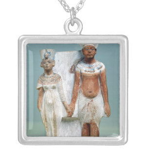 Statuette of Amenophis IV  and Nefertiti Silver Plated Necklace