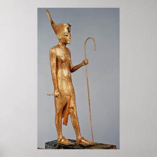 Statuette of king wearing the red crown of poster