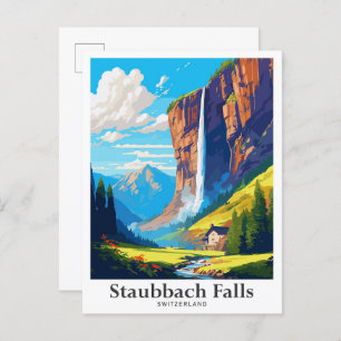 Staubbach Falls Switzerland Travel Illustration Postcard