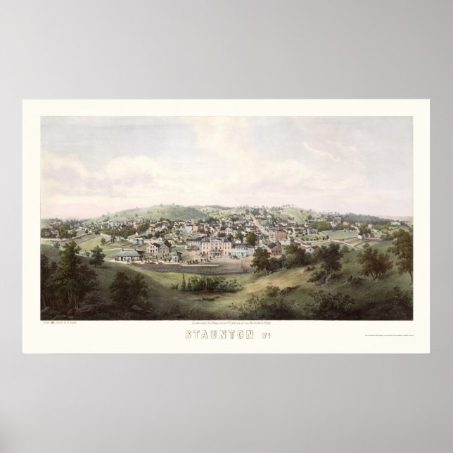 Staunton, VA Panoramic Map - 1857 Poster (Front)