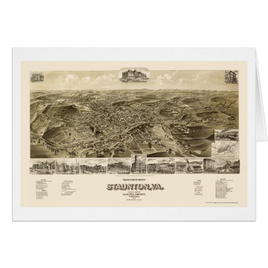Staunton, VA Panoramic Map - 1891 Cards (Front Horizontal)