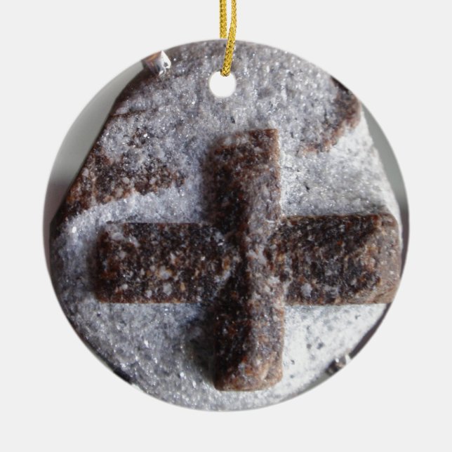 Staurolite , perfect crystal intersection ceramic ornament (Front)