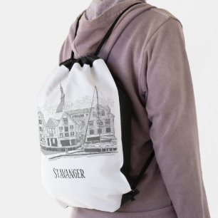 Stavanger Norway Beautiful Streetscape Drawing Drawstring Bag