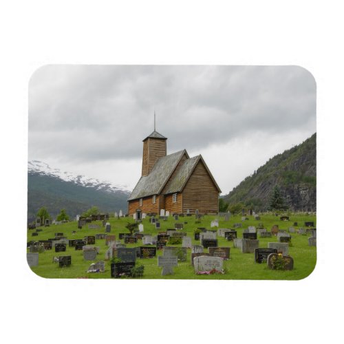 Stave church and graves Norway rectangular magnet