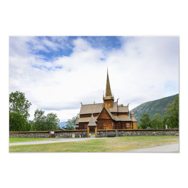 Stave church in Lom, Norway photo print (Front)