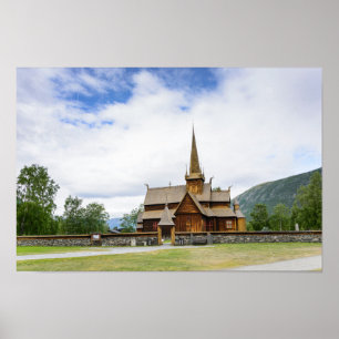 Stave church in Lom, Norway poster