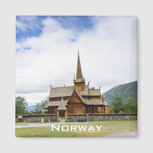 Stave church in Lom Norway text magnet