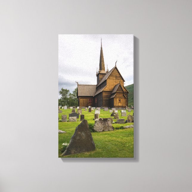 Stave church with graveyard in Norway Canvas Print (Front)