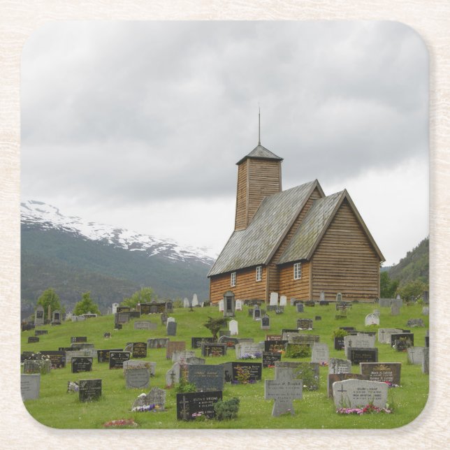 Stave church with graveyard in Norway coaster (Front)