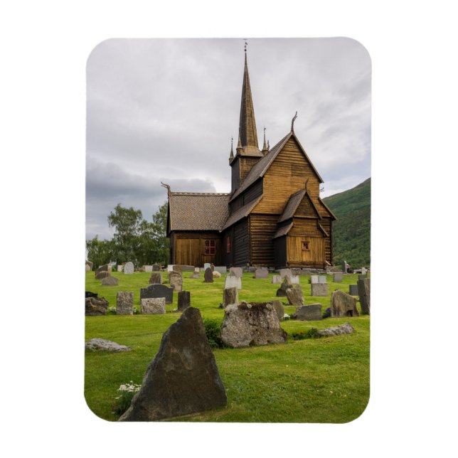 Stave church with graveyard in Norway Magnet (Vertical)