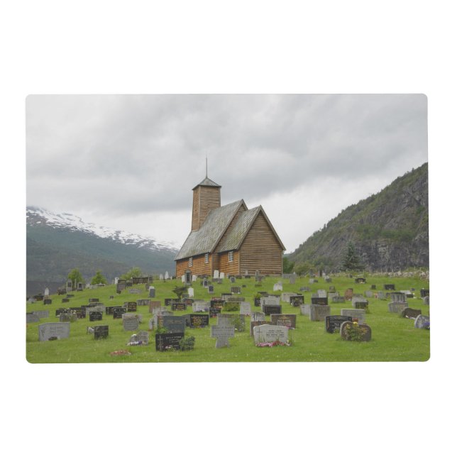Stave church with graveyard in Norway placemat (Front)