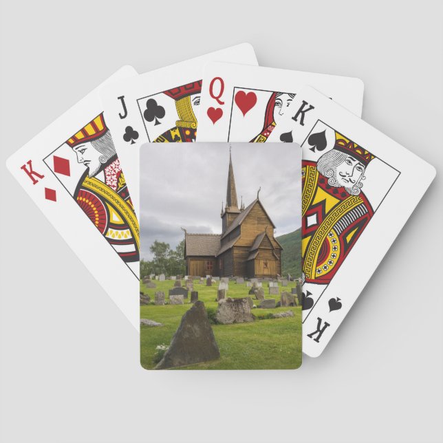 Stave church with graveyard in Norway Poker Cards (Back)