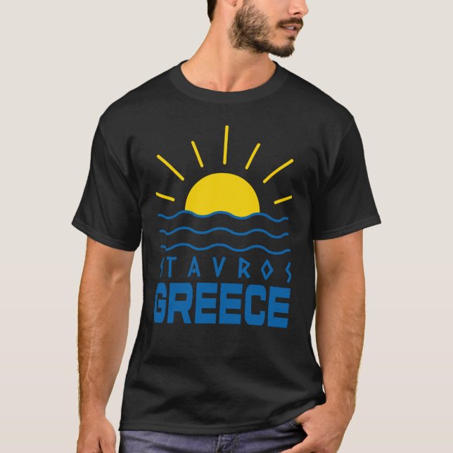 Stavros Greece Sunshine And Sea Men's Black T-Shirt (Front)