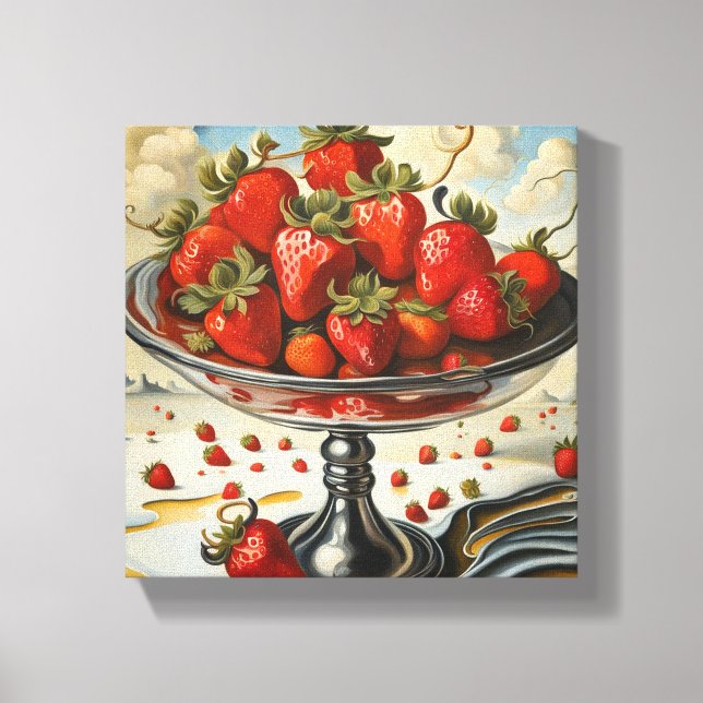 Stawberries On A Silver Platter Canvas Print (Front)