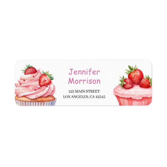 Stawberry Cupcakes Pink Girl Return Address Label (Front)