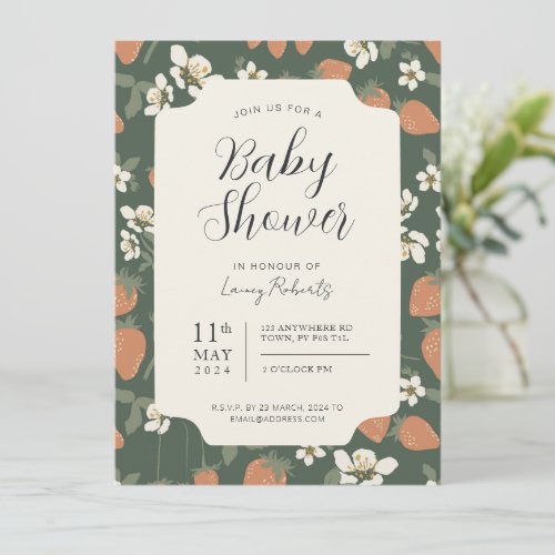 Stawberry Floral Baby Shower Invitation