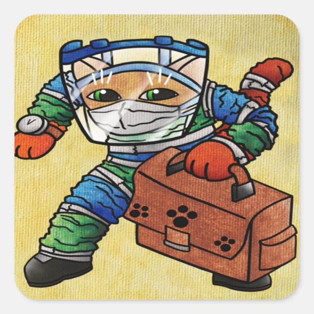 Stay Alert Safety Cat Square Sticker (Front)