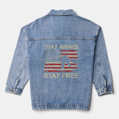 Stay Armed Stay Free   USA AR15 Flag 2nd Amendment Denim Jacket