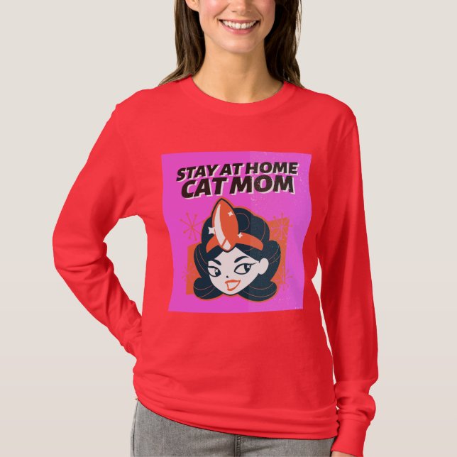 STAY AT HOME CAT MOM SUPER HERO RETRO T-Shirt (Front)